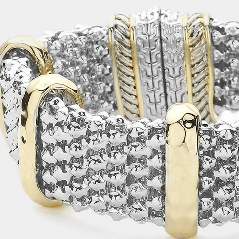 Two Tone Caviar Magnetic Bracelet Bangle Casual Bold Silver Gold Metal